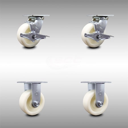 Service Caster 5 Inch Stainless Steel Nylon Caster Set with Ball Bearings 2 Brakes 2 Rigid SCC SCC-SS30S520-NYB-TLB-2-R-2